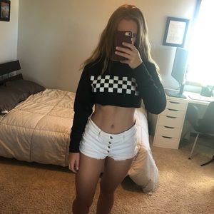 Black and white checkered cropped sweatshirt